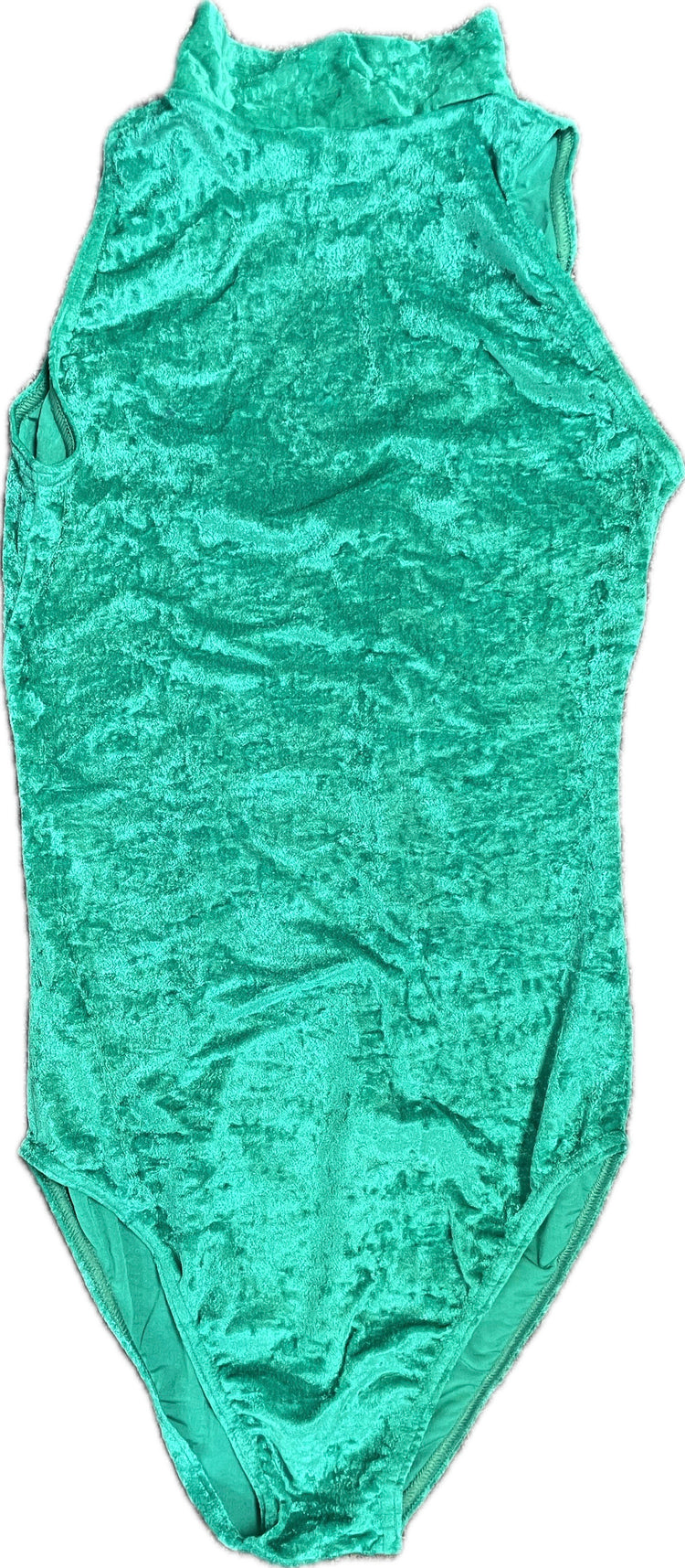 'Suzie' Sleeveless Leotard Crushed Velvet - Green Shades