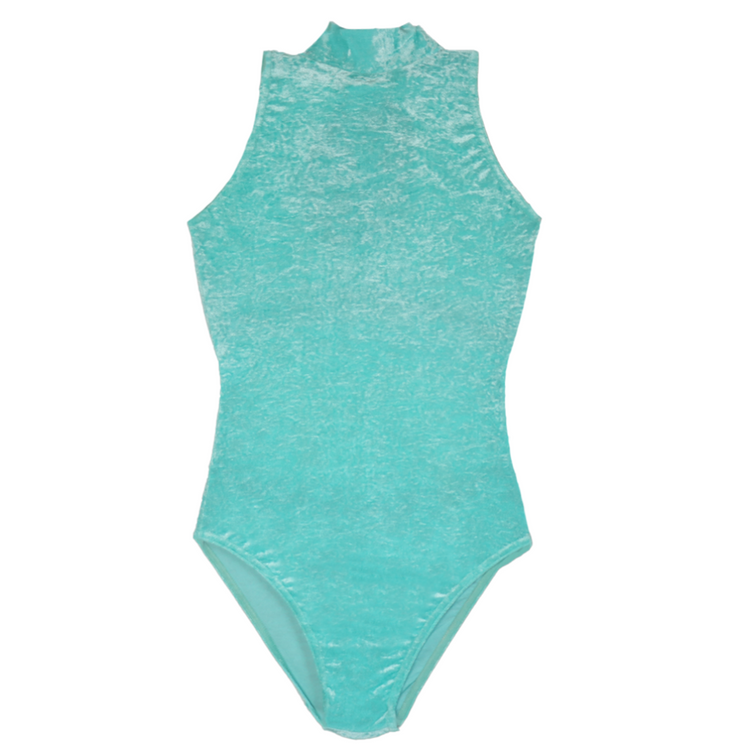 'Suzie' Sleeveless Leotard Crushed Velvet - Green Shades